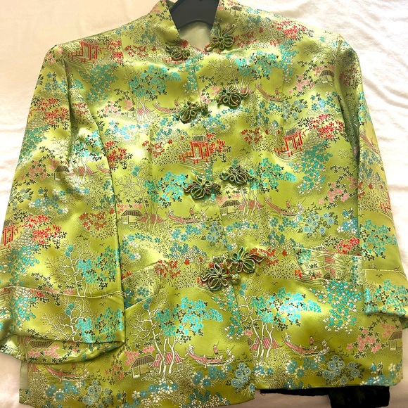 Vintage HANDMADE Traditional Women’s Embroidered Silk Short Jacket w/ pants - Picture 3 of 6